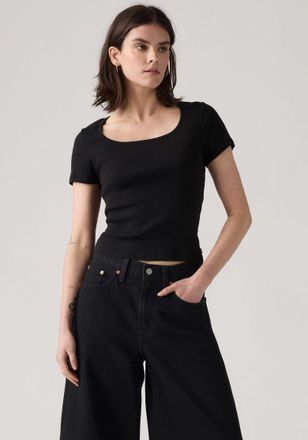 Levi's T-Shirt LEVIS Levis Essential T-Shirt mit quadratischem Ausschnitt, Damen, Gr. M (38), grau (anthrazit night), Feinripp, Obermaterial: 100% Baumwolle,