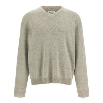 Maison Margiela V-neck Knitwear, male, Beige, XL, V-neck Jumper