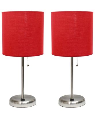 Lalia Home Stick Lamp With Usb Charging Port And Fabric Shade 2Pk Set