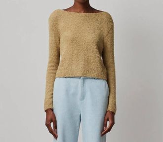 ATM Anthony Thomas Melillo Wool Blend Boucle Long Sleeve Low Back Sweater In Soft Fawn