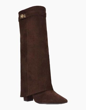 XY London Womens XY London Womens/Ladies Rayna Fold Over Pointed Knee-High Boots - Brown - Size: 8