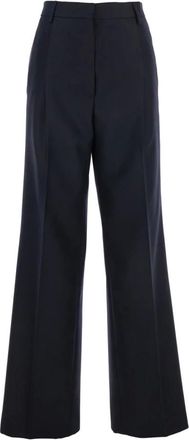 Dries Van Noten Broeken, Dames, Blauw, L, Wol, Wijde wollen broek voor vrouwen