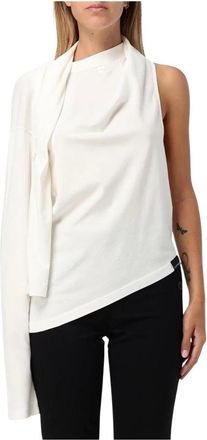 Courr&egrave;ges Tops, Dames, Wit, M, Katoen, Zwarte Asymmetrische Mouwloze Top