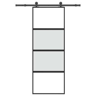 Berkfield Home Sliding Door with Hardware Set 76x205 cm Tempered Glass&Aluminium in Black