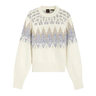 HUGO BOSS Ronde hals trui C Farombo van gemengde wol - Dames - Ronde hals truien - Wit - L - Wol - Truien & Vesten