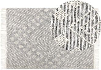 Beliani Beliani - Alfombra De Lana Blanco Gris 160 X 230 Cm Hecho A Mano Patr&oacute;n Geom&eacute;trico Savur