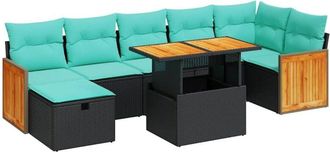 vidaXL 8 Piece Garden Sofa Set with Cushions Grey Poly Rattan Acacia vidaXL
