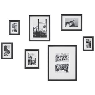 Beliani Conjunto De 7 Marcos De Mdf Negro Fotos Im&aacute;genes Varios Tama&ntilde;os Ganchos Galer&iacute;a Moderno Zinare