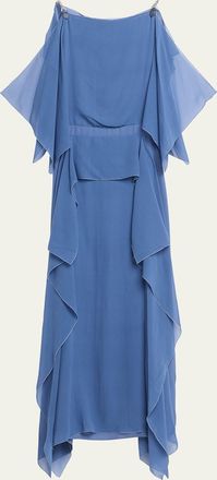 Lanvin Chain-Strap Silk Ruffle Maxi Dress