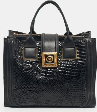 Versace Black Leather And Patent Leather Vanitas Icon Tote