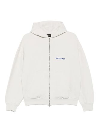 Balenciaga logo-embroidered zip-up hoodie - unisex - Cotton/Polyester - L - Neutrals