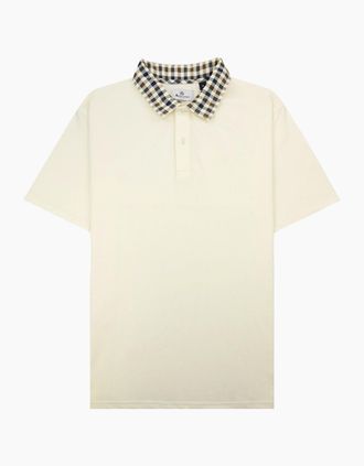 Aquascutum Mens Aquascutum Club Check Collar Polo Old White - Tan - Size: 42