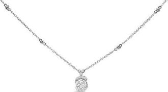 House of Brilliance Sterling Silver 1.00 Cttw Lab Grown Diamond Oval Halo Pendant Bezel Station Necklace at Nordstrom