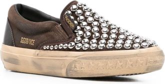 Golden Goose Studded Slip-On Sneakers - Brown