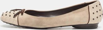 Tod's Tods Two Tone Suede And Studded Leather Bow Ballet Flats
