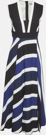 Sportmax Blue/black Striped Crepe Sleeveless Midi Dress