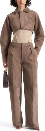 Mani&egrave;re De Voir Elya Suede Super Cropped Jacket in Taupe at Nordstrom, Size 12
