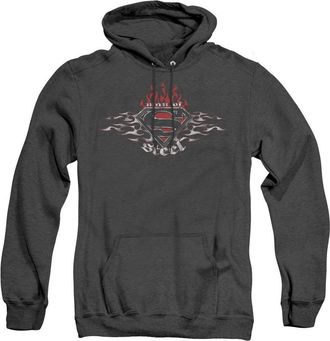 Gildan Superman Steel Flames Shield Adult Heather Hoodie / Hooded Sweatshirt