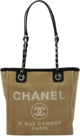 Chanel Pre-owned Deauville Canvas Leather 2way Tote Bag - Dames - Vintage Shopper - Beige - ONE Size - Leer - Vintage