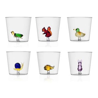 Ichendorf Ichendorf, Glas, Set mit 6 Wassergl&auml;sern verziert Tiere Animal Farm