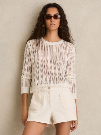 Reiss White Mid-rise Patch Pocket Denim Shorts, 27L