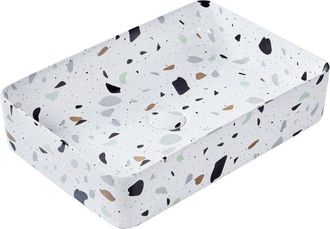 Beliani Lavabo De Encimera Ba&ntilde;o Cer&aacute;mica Efecto Terrazo Rectangular Blanco 61 X 35 Cm Nules