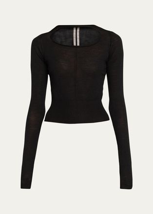 Rick Owens Slashed Cutout Wool Crop Sweater