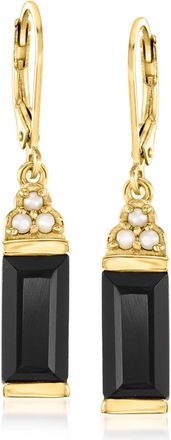 Ross-Simons Onyx Drop Earrings With 1.5-2mm Cultured Pearls in 18kt Gold Over Sterling