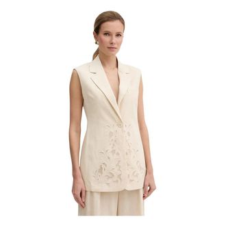 Twinset Jassen, Dames, Beige, L, Katoen, Geborduurd mouwloos vest