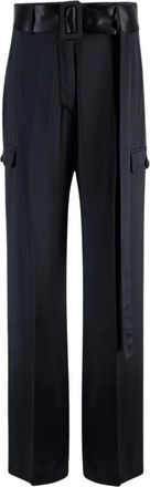 Ferragamo Satijnen broek met rechte pijpen - Dames - Wijde Broeken - Zwart - S - Satijn - Broeken