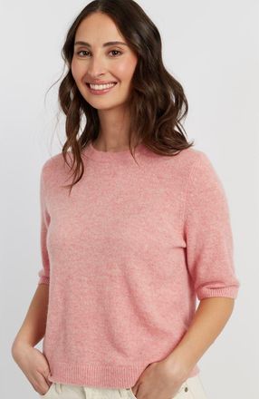 Chinti and Parker Cloud Cashmere Short Sleeve Sweater Tee in Pink Marl at Nordstrom, Size Medium