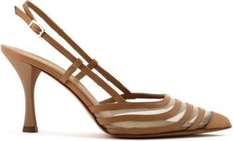 Gianmarco F. Leren Slingback met Mesh - Dames - Pumps - Beige - 37 1/2 EU - Leer - Schoenen