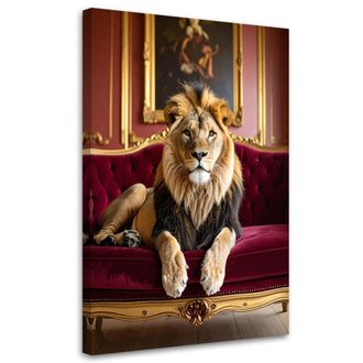 Feeby Cuadro Sobre Lienzo, Le&oacute;n Tumbado En Un Sof&aacute; Animales Glamour, 80x120