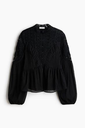 H&M Crochet-look Blouse in Black at Nordstrom, Size Medium