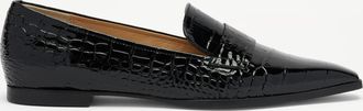 Russell & Bromley TOTTER FLAT Womens Black Leather Crocodile Print Snipped Toe Loafer