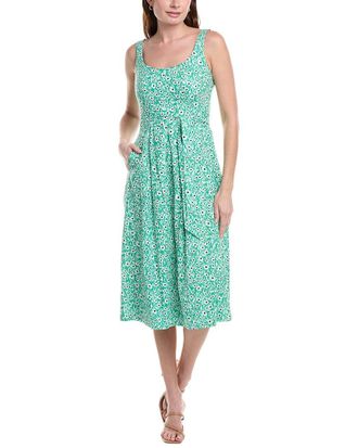 Anne Klein Petite Topstitch Linen-Blend Midi Dress