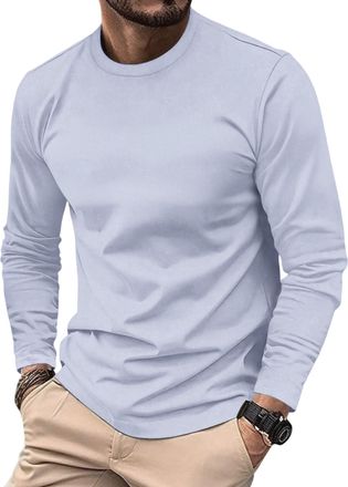 Generic Mens Soft Long Sleeve Top - Pure & Striped Crew Neck, Casual Layering Essential for Everyday Wear (S,08)