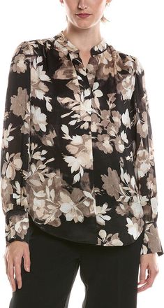 Anne Klein V-Neck Printed Satin Top