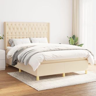 vidaXL Cama Box Spring Con Colch&oacute;n Tela Color Crema 140x190 Cm Vidaxl