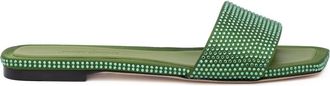 Jimmy Choo London Green Satin Crystal Clovis Womens Flat