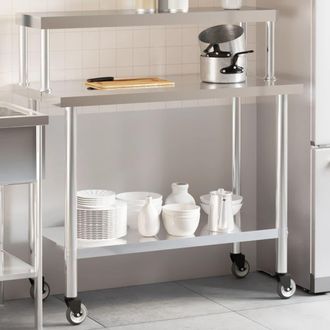 vidaXL Vidaxl - Mesa De Trabajo Para Cocina Con Estante Acero Inox 110x55x120cm