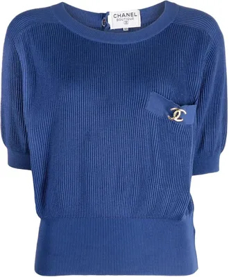 Chanel 1990-2000s CC rib-knit top - women - Polyester - 40 - Blue