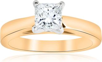 Pompeii3 1 Ct Princess Cut Solitaire Lab Grown Diamond Engagement Ring Cathedral 14k Gold