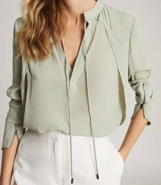 Reiss Frances Zip-Cuff Detail Blouse In Pistachio Green