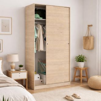 Dmora Armario Dfurla, Perchero Para Dormitorio, Armario Con 2 Puertas Correderas, 100x50h204 Cm, Roble - Dmora
