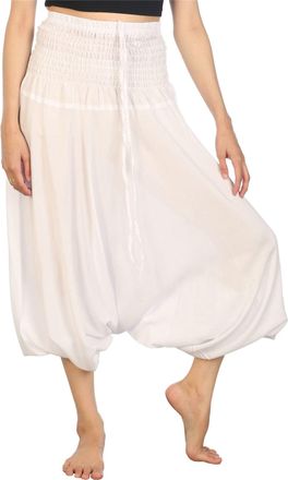 Lofbaz Womens Solid Smocked Waist 2 in 1 Harem Jumpsuit Pants White M