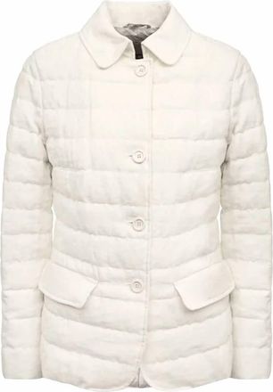 Herno Womens Linen Blend Padded Down Puffer Jacket In White