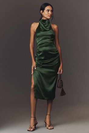 BHLDN Holly Halter Stretch Satin Midi Dress