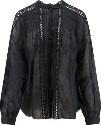 Isabel Marant Geborduurd T-shirt met ronde hals - Dames - Overhemden - Zwart - M - Linnen - Overhemden