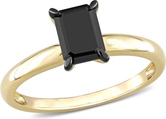 Mimi & Max 1ct TW Emerald Cut Black Diamond Solitaire Engagement Ring 14k Yellow Gold